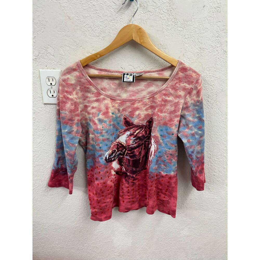 Y2K Long Sleeve Crop Blouse Horse Print Sequins Blouse Take Two Medium